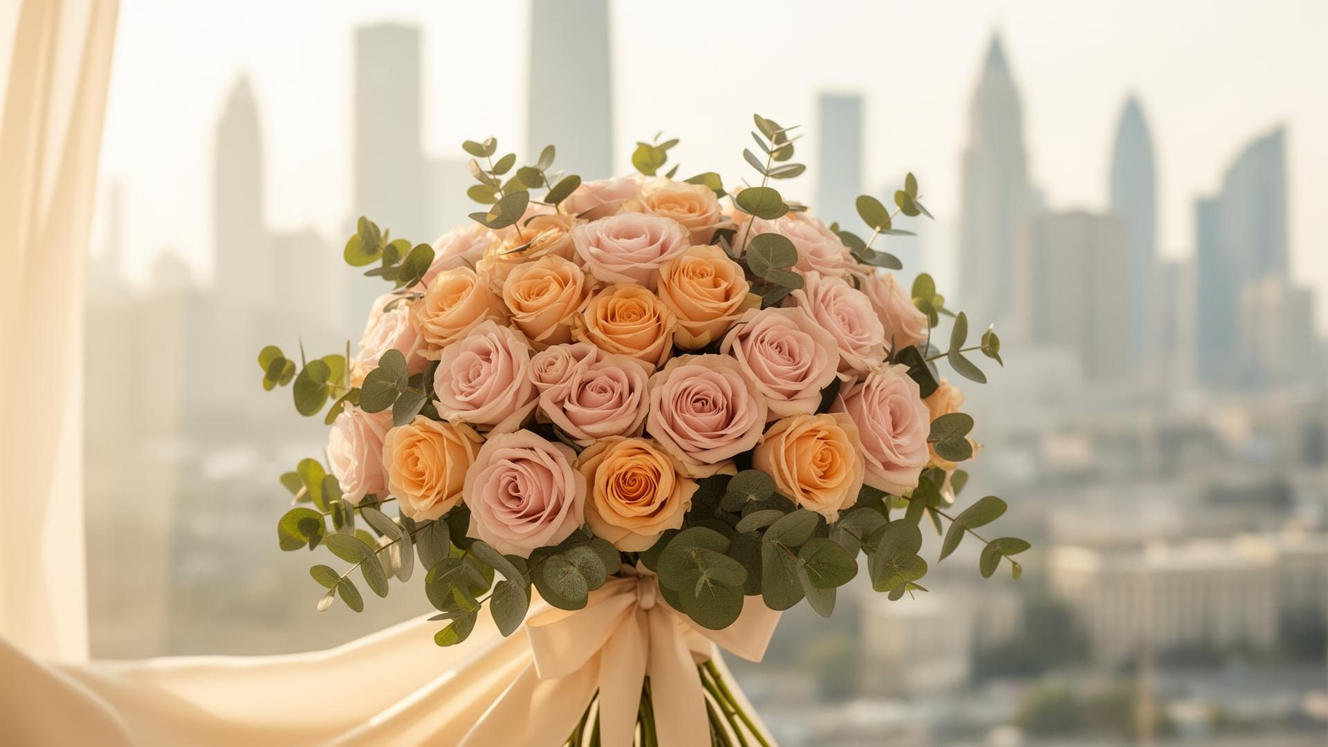 Luxurious bouquet with Baku skyline